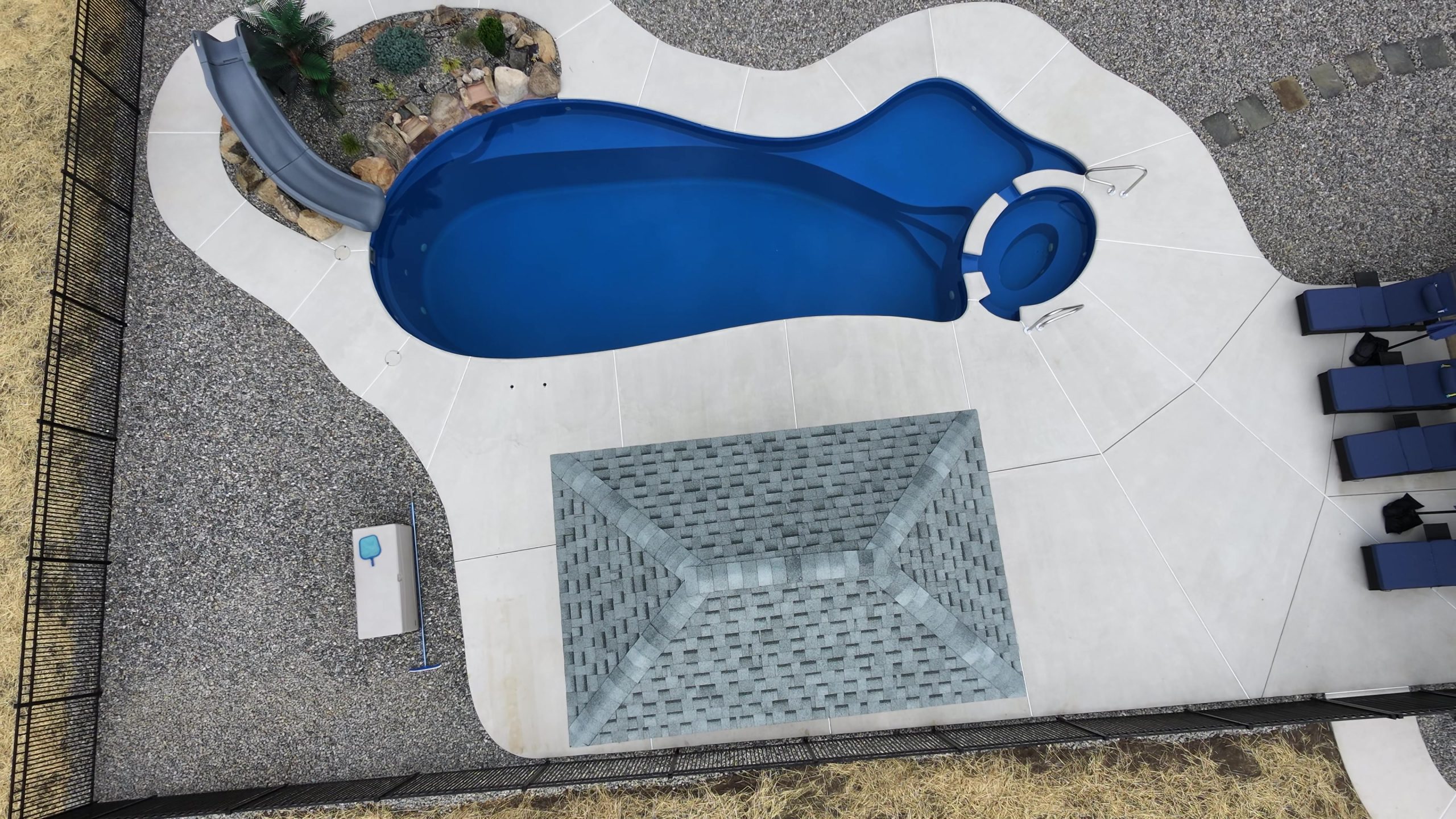 Fiberglass Pool & Pavilion | Bensalem, PA | overhead view of the pool, pavilion and decking 1