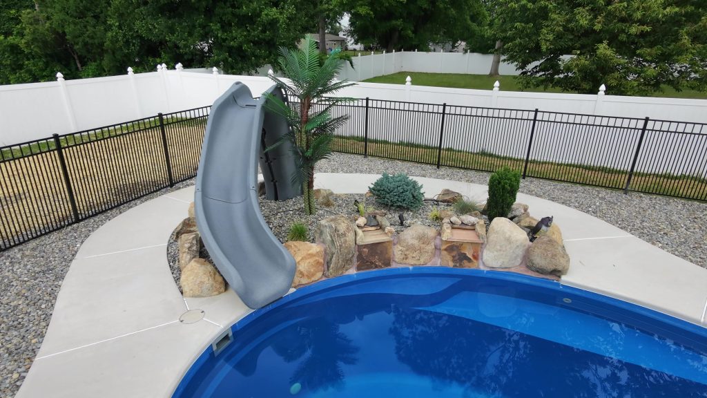 Fiberglass Pool & Pavilion | Bensalem, PA | pool slide and boulder water feature 2
