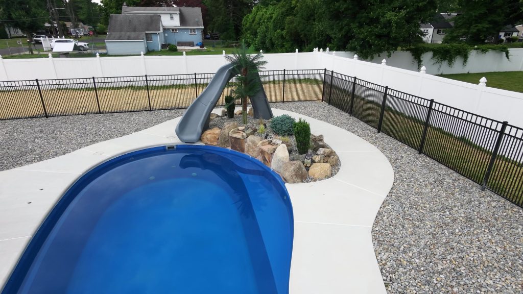 Fiberglass Pool & Pavilion | Bensalem, PA | pool decking and stone work 4