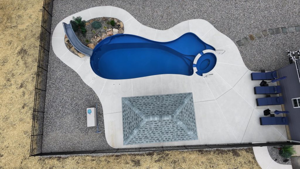 Fiberglass Pool & Pavilion | Bensalem, PA | finished backyard from above 5